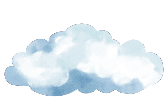 Foreground clouds floating with picture book character